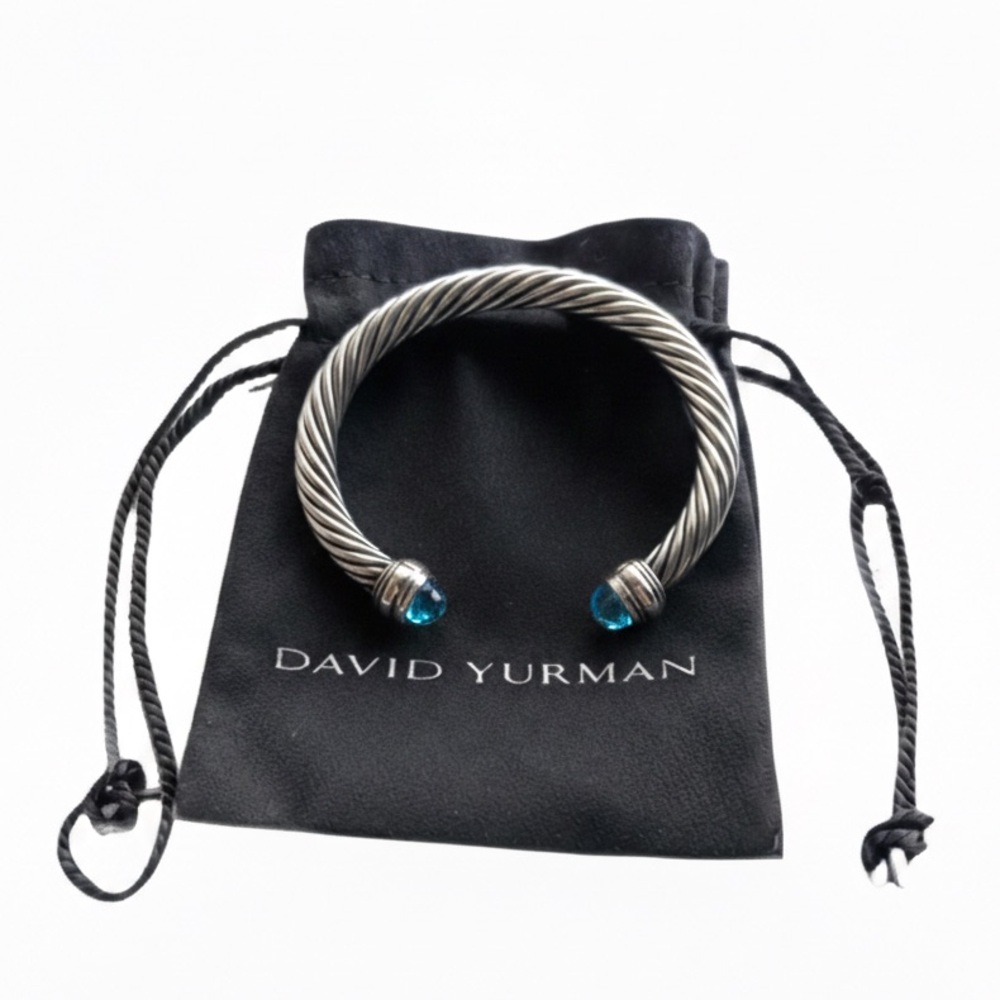 Authentic David Yurman 7mm Cable Classic Bracelet - Blue Topaz & 14K Gold - Picture 2 of 4